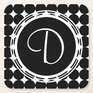 Schwarzpolka-Dot-Monogramm Rechteckiger Pappuntersetzer