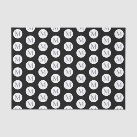 Schwarzpolka-Dot-Monogramm Seidenpapier (Vorderseite)