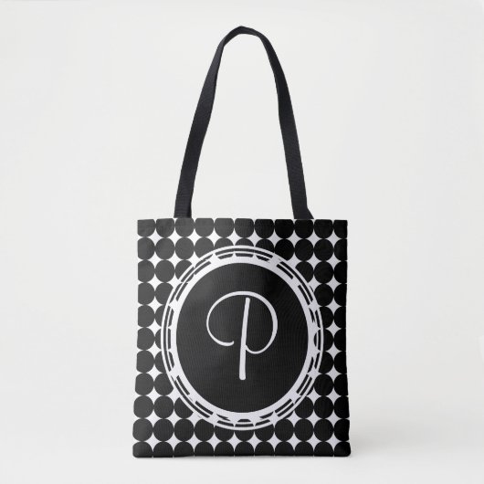 Schwarzpolka-Dot-Monogramm Tasche (Vorderseite)
