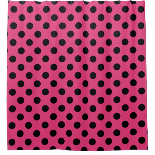 Schwarzpolka-Punkte auf Fuchsia Duschvorhang (Vorderseite)