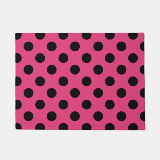 Schwarzpolka-Punkte auf Fuchsia Fußmatte (Vorderseite)