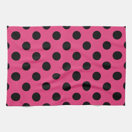 Schwarzpolka-Punkte auf Fuchsia Handtuch (Horizontal)