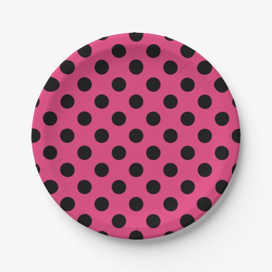 Schwarzpolka-Punkte auf Fuchsia Pappteller (Vorderseite)