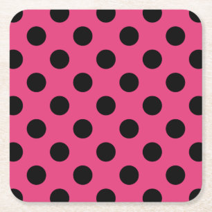 Schwarzpolka-Punkte auf Fuchsia Rechteckiger Pappuntersetzer