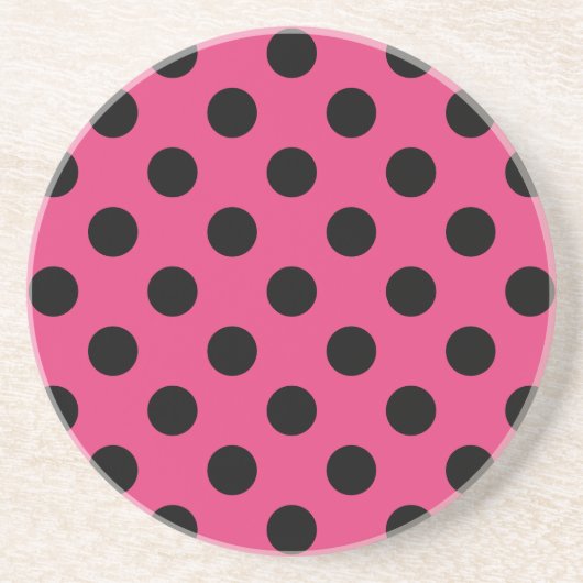 Schwarzpolka-Punkte auf Fuchsia Untersetzer (Vorne)