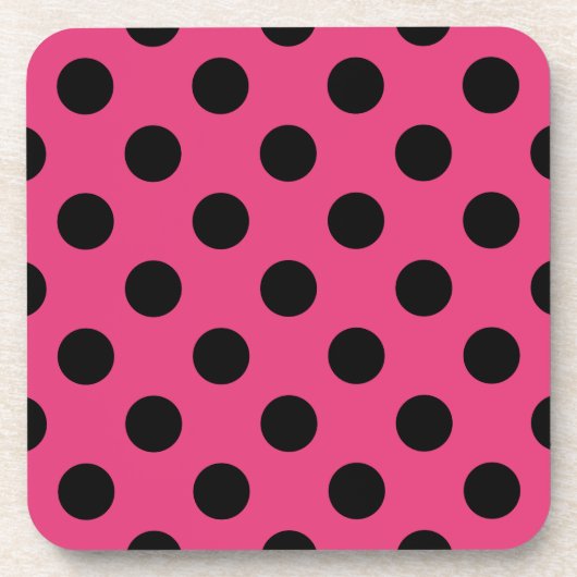 Schwarzpolka-Punkte auf Fuchsia Untersetzer (Vorderseite)