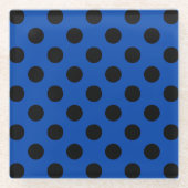 Schwarzpolka-Punkte auf königsblau Glasuntersetzer (Vorderseite)
