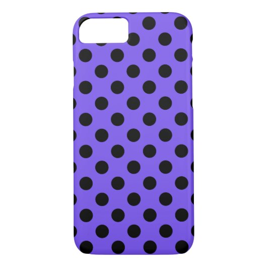 Schwarzpolka-Punkte auf Perwinkle Case-Mate iPhone Hülle (Rückseite)