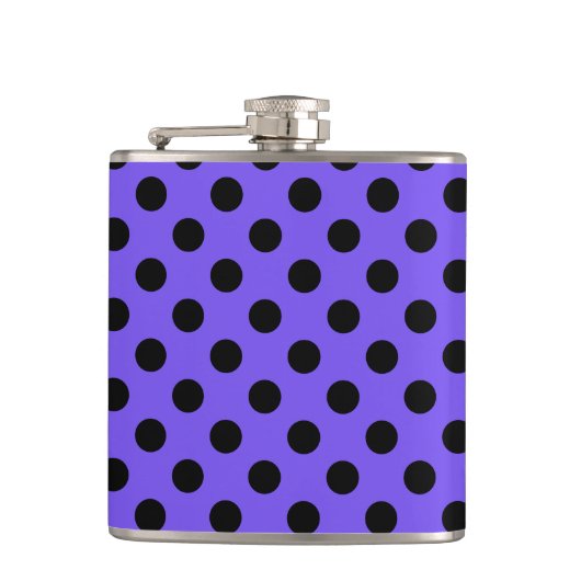 Schwarzpolka-Punkte auf Perwinkle Flachmann (Vorderseite)