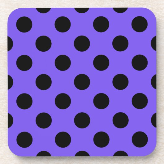 Schwarzpolka-Punkte auf Perwinkle Getränkeuntersetzer (Vorderseite)