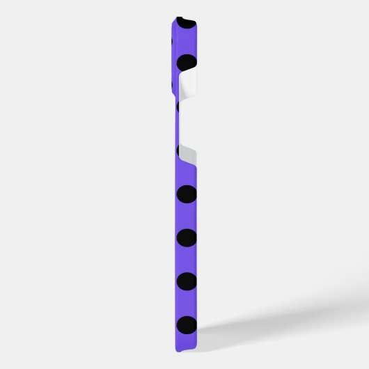 Schwarzpolka-Punkte auf Perwinkle iPhone Hülle (Linke Seite)
