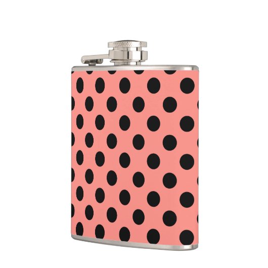 Schwarzpolka-Punkte auf Pfirsich Flachmann (Links)