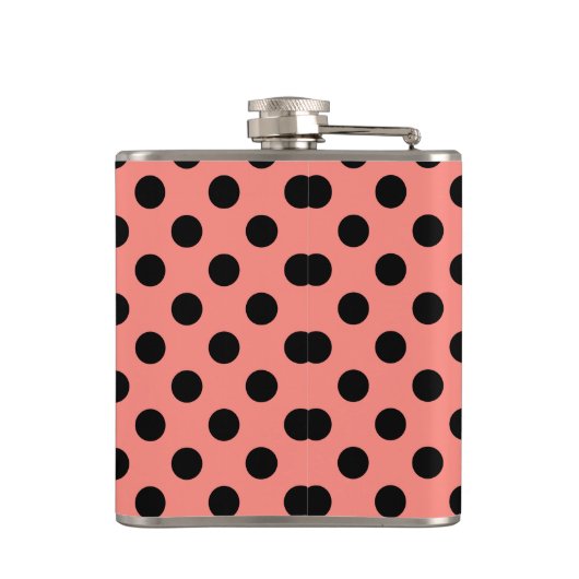 Schwarzpolka-Punkte auf Pfirsich Flachmann (Rückseite)