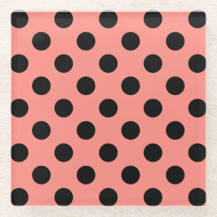 Schwarzpolka-Punkte auf Pfirsich Glasuntersetzer