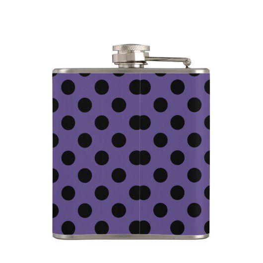 Schwarzpolka-Punkte auf Ultraviolett Flachmann (Rückseite)