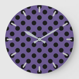 Schwarzpolka-Punkte auf Ultraviolett Große Wanduhr