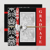 Schwarzroter Abschluss-Damast-Template PERSONALISI Einladung (Vorne/Hinten)