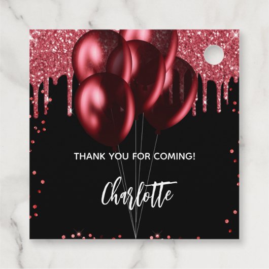 Schwarzroter Glitzer-Ballons zum Geburtstag Geschenkanhänger (Rückseite)