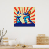 Schwarzschmied-Arbeiter mit Hammer und Anvil Poster (Küche)