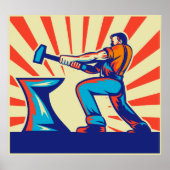 Schwarzschmied-Arbeiter mit Hammer und Anvil Poster (Vorne)