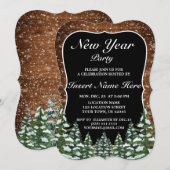 Schwarzschneewald & Waldkiefer Neujahr Party Einladung (Vorne/Hinten)