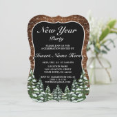 Schwarzschneewald & Waldkiefer Neujahr Party Einladung (Stehend Vorderseite)