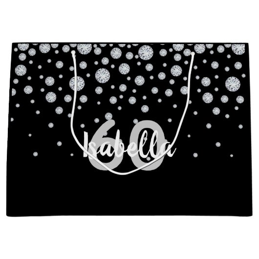 Schwarzsilber-Diamanten-Monogramm Große Geschenktüte (Vorderseite)
