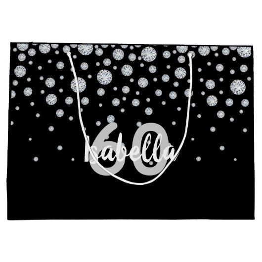 Schwarzsilber-Diamanten-Monogramm Große Geschenktüte (Rückseite)