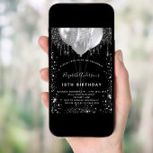 Schwarzsilber-Glitzer-Ballons zum Geburtstag Einladung