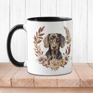 Schwarztan-Dackel Herbstkranz Tasse