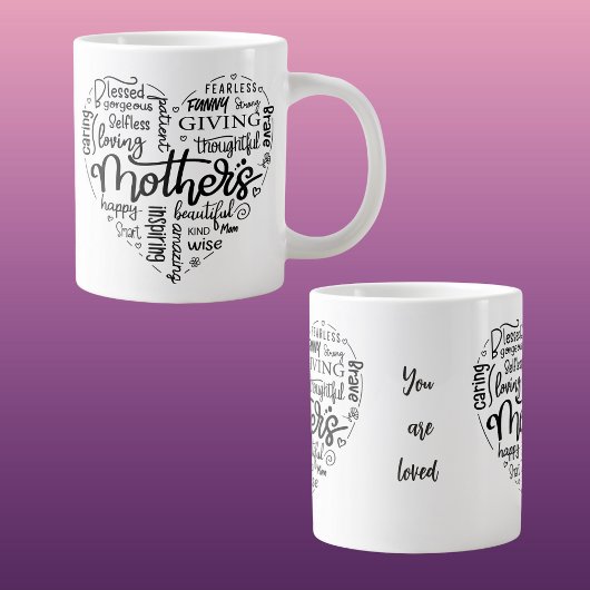 Schwarztypografie-Herz des Muttertages Jumbo-Tasse