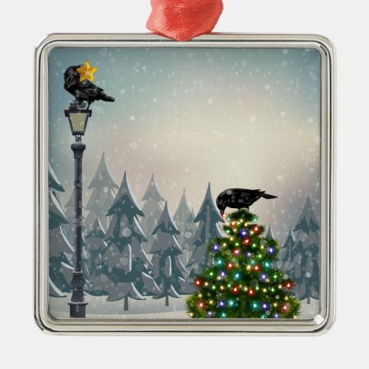 Schwarzvögel dekorieren Ravens Weihnachtsbaum Ornament Aus Metall (Vorne)