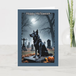 Schwarzwächter Hund im Friedhof zu Halloween Feiertagskarte
