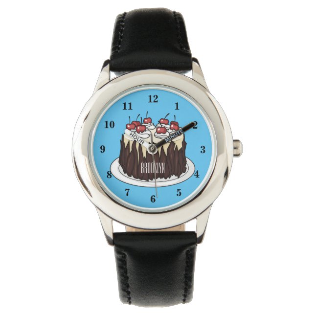 Schwarzwald-Kuchen-Cartoon Armbanduhr (Vorderseite)