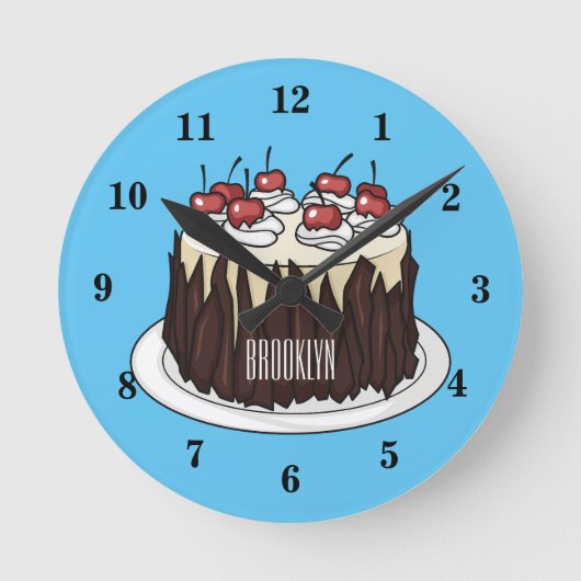 Schwarzwald-Kuchen-Cartoon Runde Wanduhr (Vorderseite)