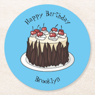 Schwarzwald-Kuchen-Cartoon Runder Pappuntersetzer