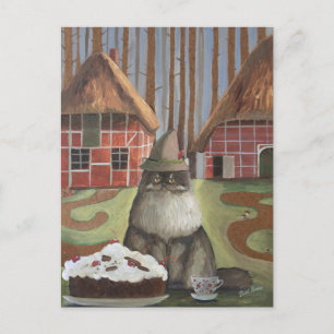 Schwarzwaldkatze mit Kuchen Postkarte