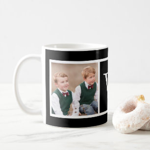 Schwarzweiss-2 Foto-Collagen-Familien-Monogramm Kaffeetasse