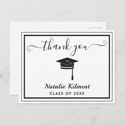 Schwarzweiß-Abschluss Danke, Postcard Ankündigungspostkarte (Vorne/Hinten)