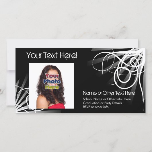 Schwarzweiß-Abschluss Swirt-Fotokarten Ankündigung (Vorderseite)