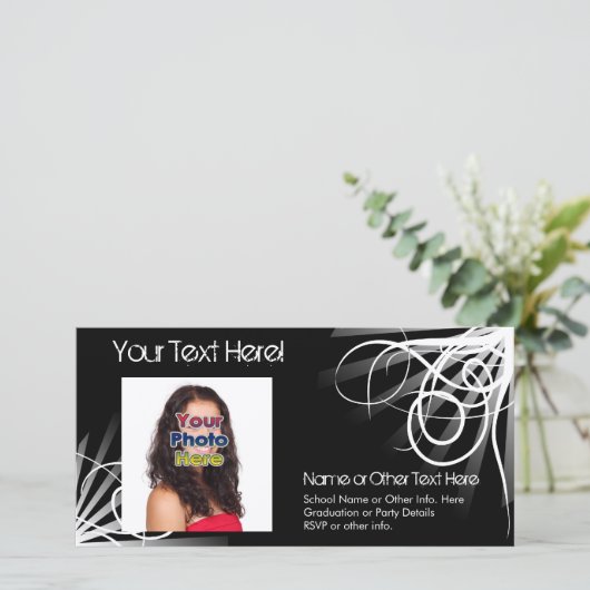 Schwarzweiß-Abschluss Swirt-Fotokarten Ankündigung (Stehend Vorderseite)