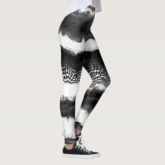 Schwarzweiß Abstrakt Moderne Illusion Kunst Leggings (Rechts)