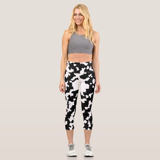 Schwarzweiß-Abstrakte Camouflage-Download und Capri Leggings (Vorderseite)