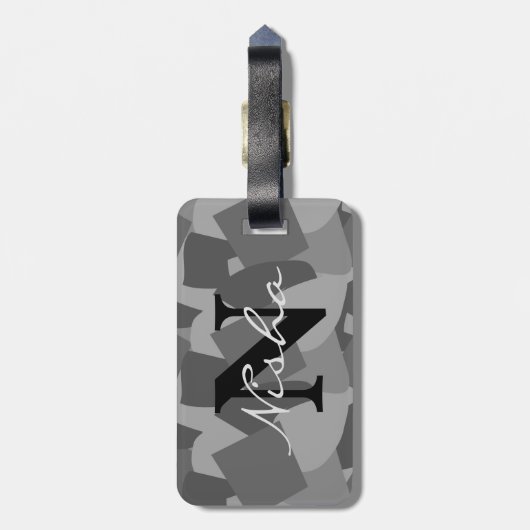 Schwarzweiß-Abstrakte Monogramm Gepäckanhänger (Rückseite vertikal)