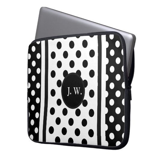 Schwarzweiß-Abstrakte Monogramm Laptopschutzhülle (Vorderseite Links)