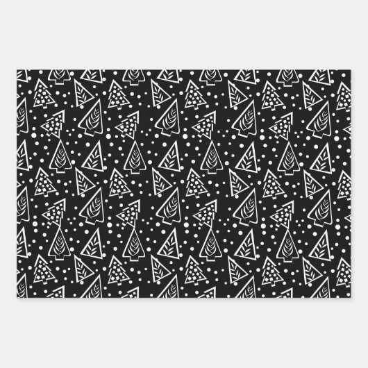 Schwarzweiß-abstrakte Weihnachtsbäume Geschenkpapier Set (Vorderseite)