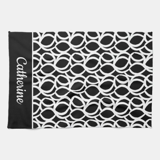 Schwarzweiß-Abstraktes Muster Individuelle Name Geschirrtuch (Horizontal)