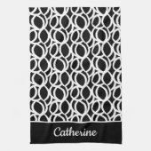 Schwarzweiß-Abstraktes Muster Individuelle Name Geschirrtuch (Vertikal)