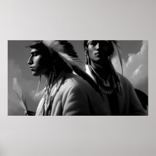 Schwarzweiß Amerikanischer Indianer 2 Männer Monoc Poster