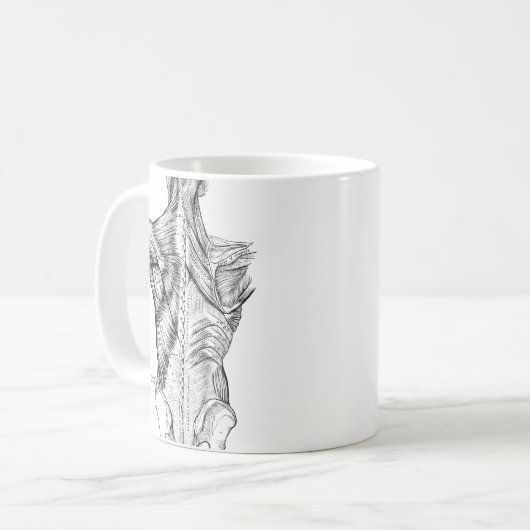 Schwarzweiss-Anatomie-Kunst-Rückenmuskel (1890) Kaffeetasse (Vorderseite Links)